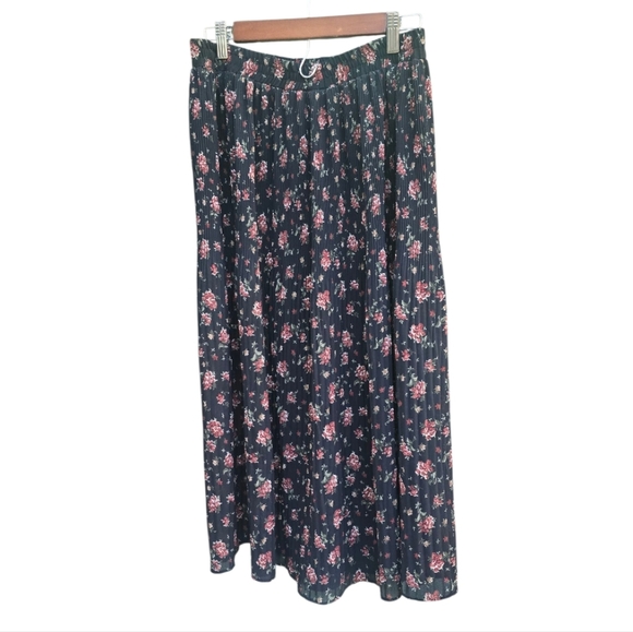 VINTAGE Jayne Thomas 90s Y2K Floral Pleated Black Midi Skirt A-Line Cottagecore - Picture 4 of 6